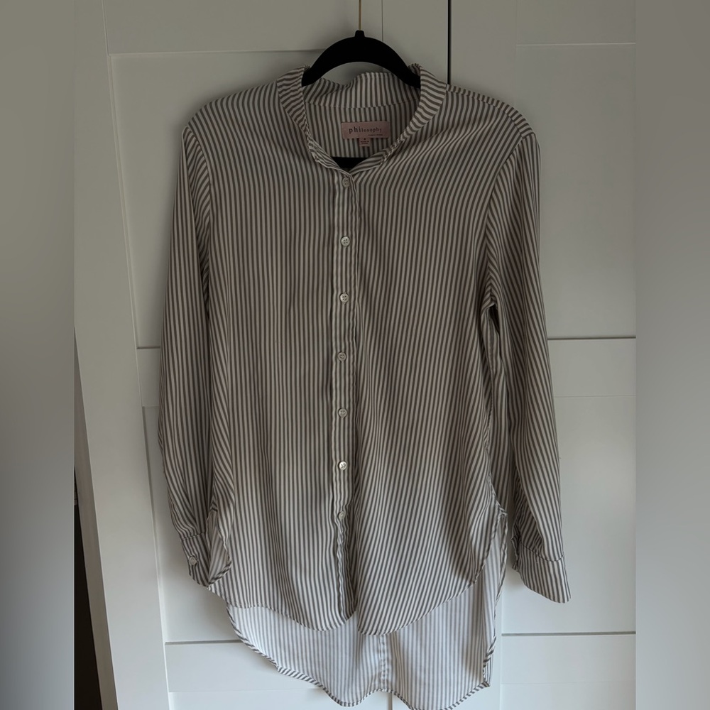 Philosophy grey and White Striped Button Down Shirt